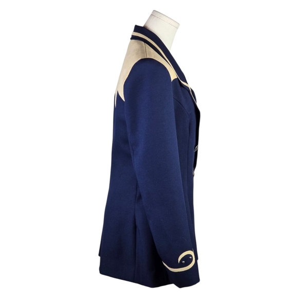 SOLD Vintage On The Rail Western Blazer M Navy Tan Faux Suede Trim Rodeo Jacket - Picture 6 of 8
